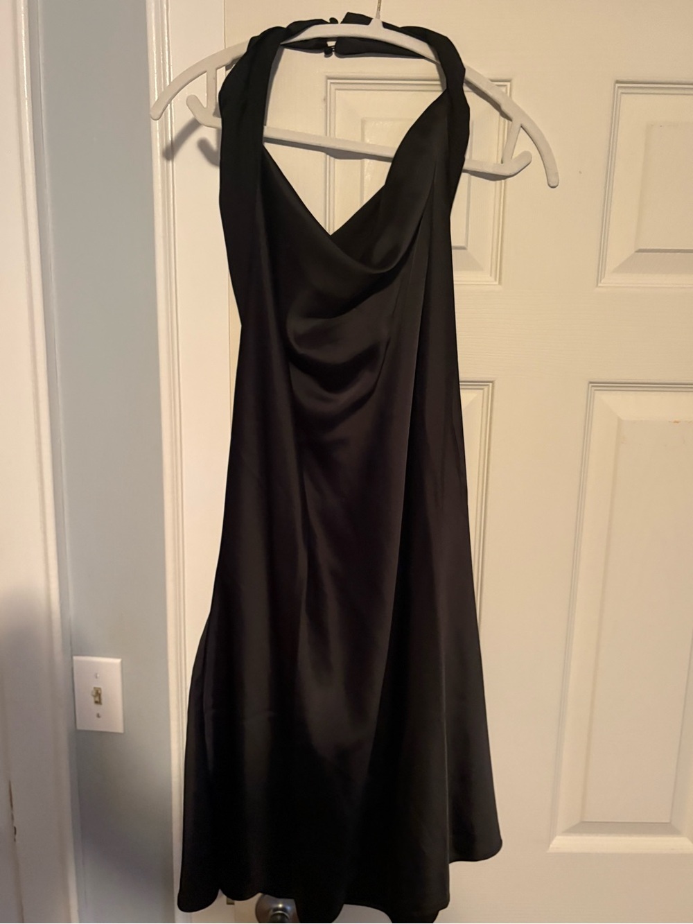 Black Halter Cowl Neck Satin Dress